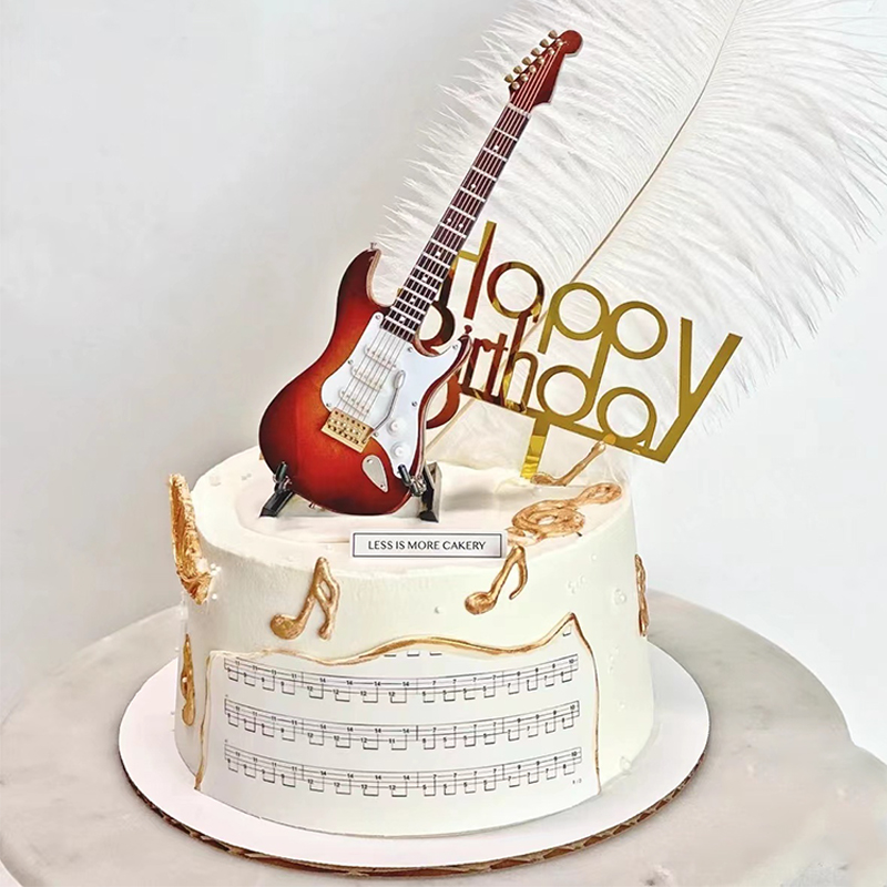 吉他生日蛋糕装饰音乐小提琴摆件音符亚克力插件乐器主题烘焙配件