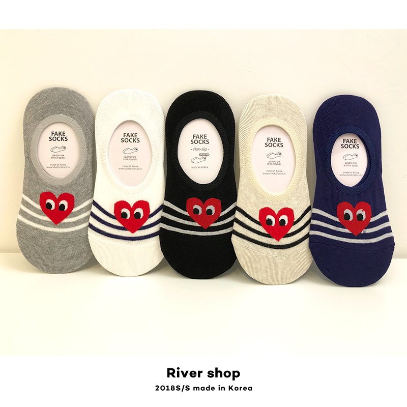 【大红心船袜】River shop韩国进口东大门纯棉纯色防滑硅胶简约女