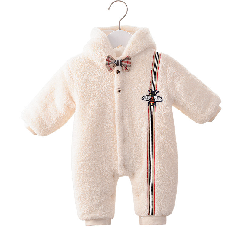 艾鹿比新生婴儿装宝宝秋冬羊羔绒棉衣夹棉连体哈衣外出服