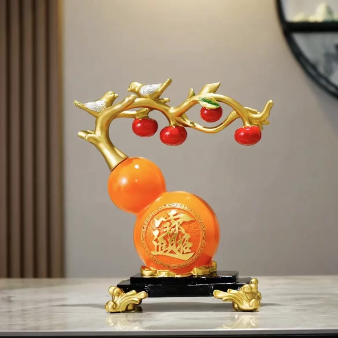 新中式家居玄关酒柜柿柿如意葫芦摆件乔迁之喜创意装饰品新居礼物