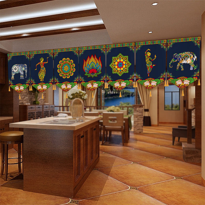 东南亚三角旗帘装饰布帘泰式印度风餐厅门头大厅三角旗魔术贴布帘