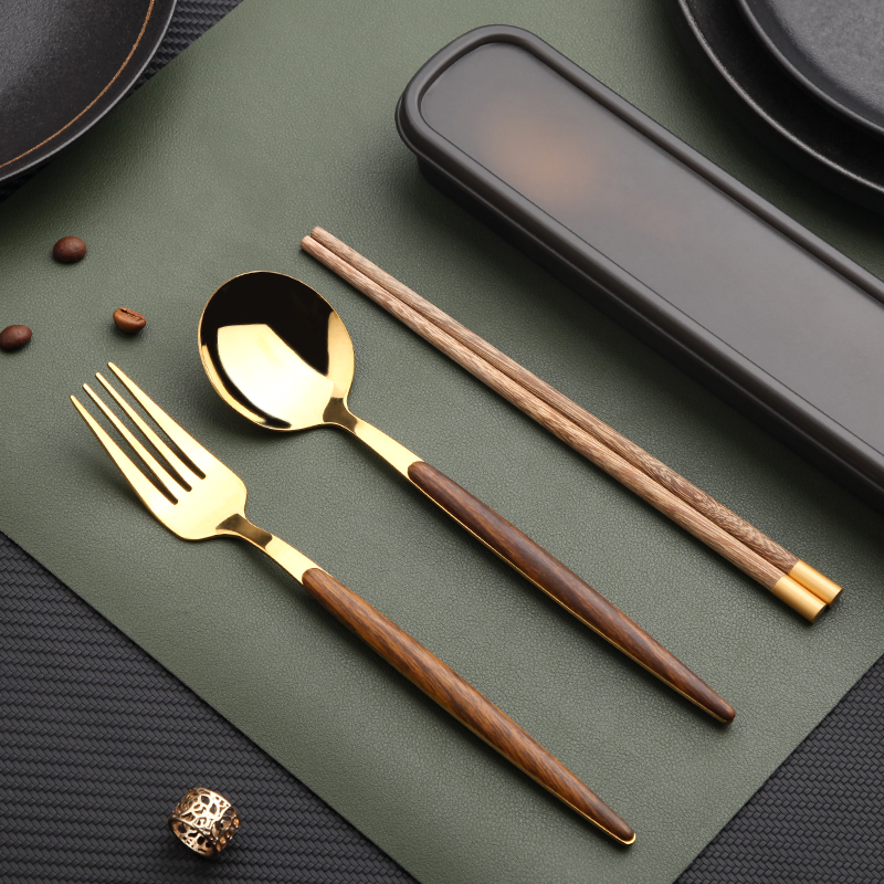 筷子勺子套装小学生叉子上班族儿童便携式收纳盒一人食三件套餐具