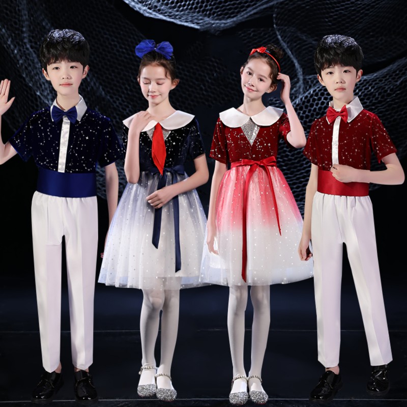 六一儿童合唱演出服男女童舞台比赛服装中小学生诗朗诵红歌表演服
