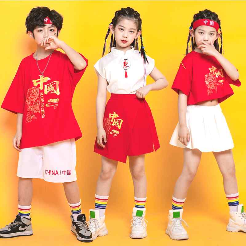国庆儿童啦啦队演出服中国风合唱表演班服小学生运动会开幕式服装