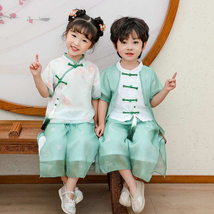 汉服女童套装夏季洋气儿童唐装古装男童中国风夏装小学生61演出服