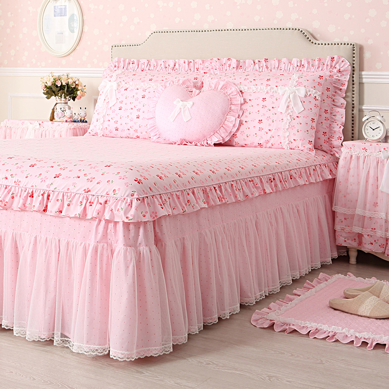 巧致生活全棉单件床裙床套罩床盖蕾丝花边儿童房公主床罩床单女