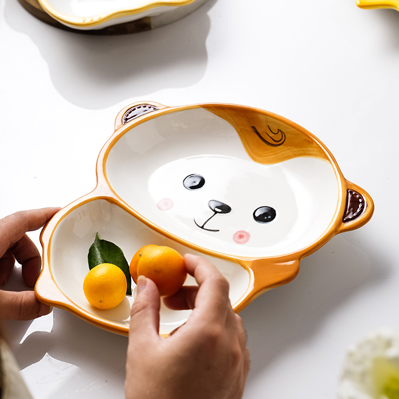 可爱儿童餐盘分格盘卡通宝宝餐具创意分餐盘家用陶瓷盘子早餐菜盘