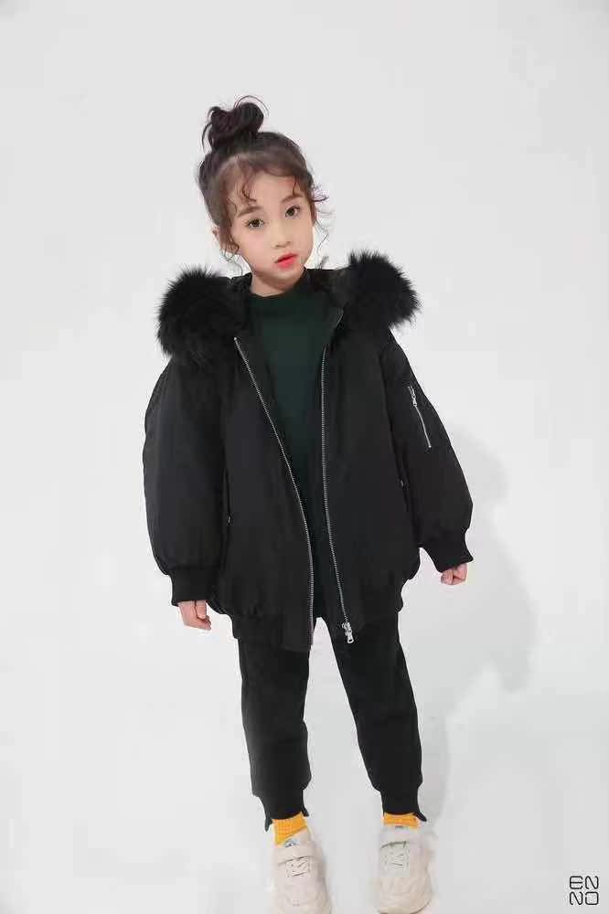ENNO一诺潮童特价羽绒服韩版中长款90白鸭绒中性大毛领二件套外套