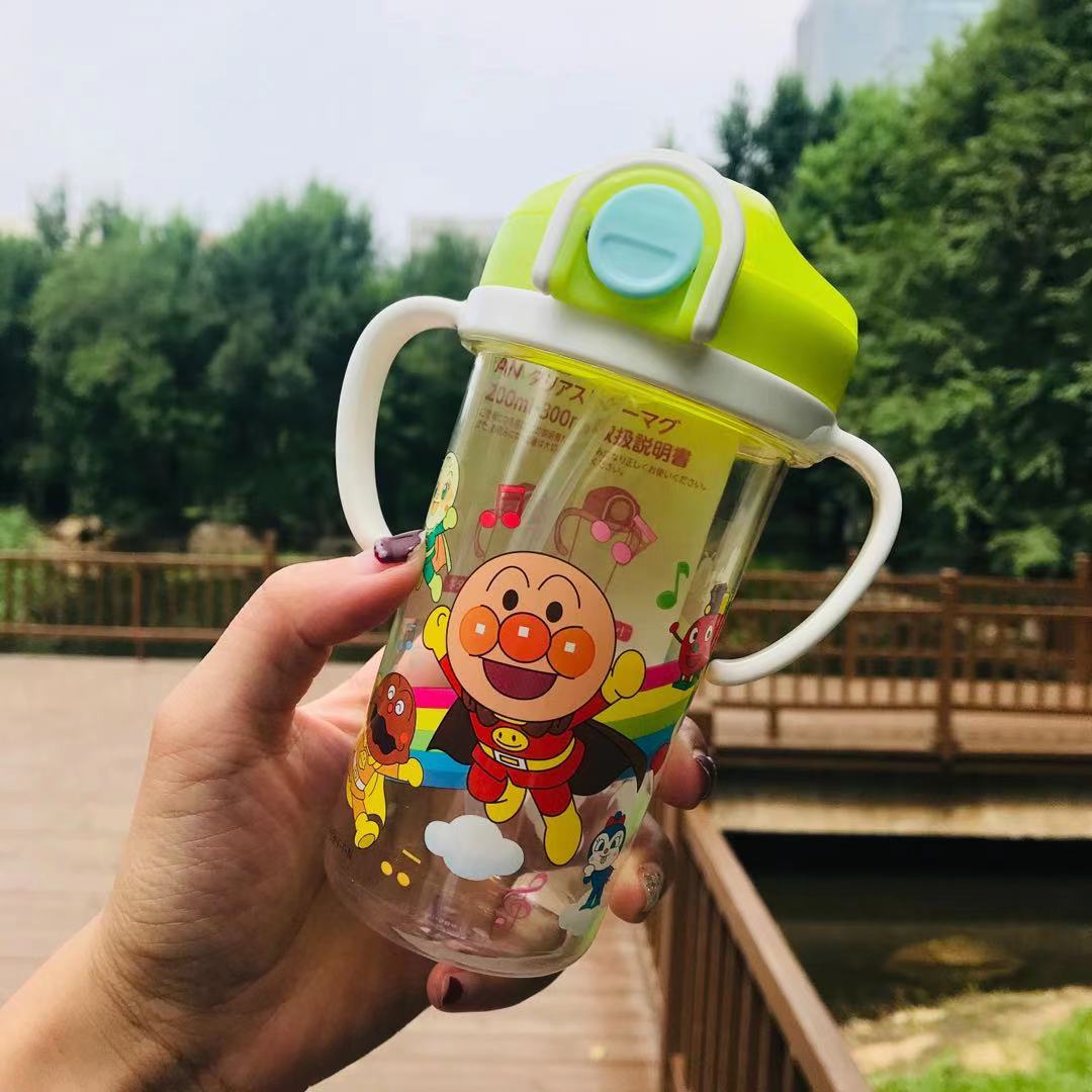 日本购本土版！ LEC面包超人宝宝可爱双柄透明吸管杯儿童便携水壶