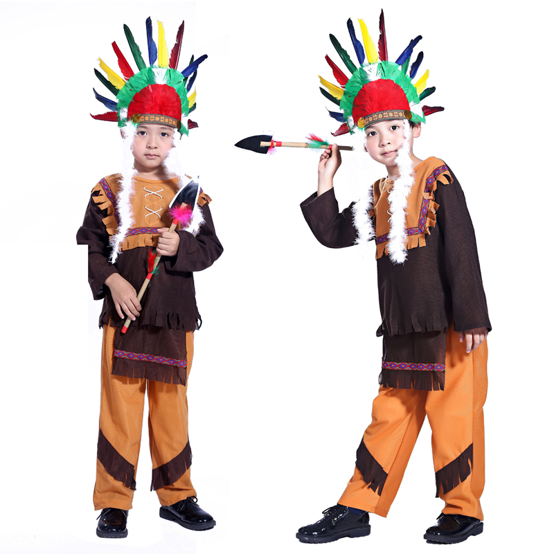 万圣节儿安节服装 原os演出衣服人男女童土著c始人印第童野人服装