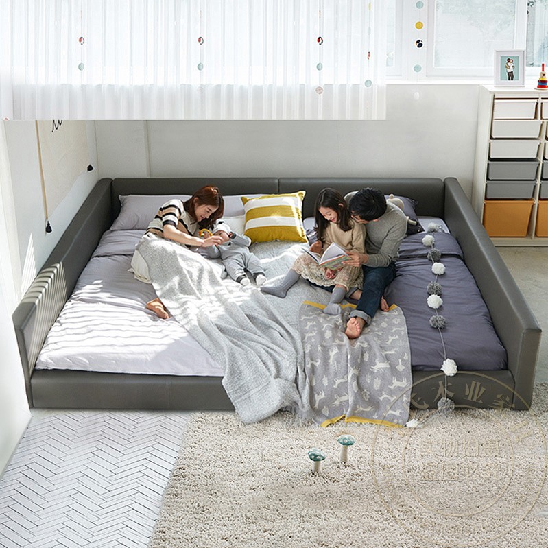 榻榻米床现代简约韩式家庭组合拼接加宽床双人软包护栏主卧超大床