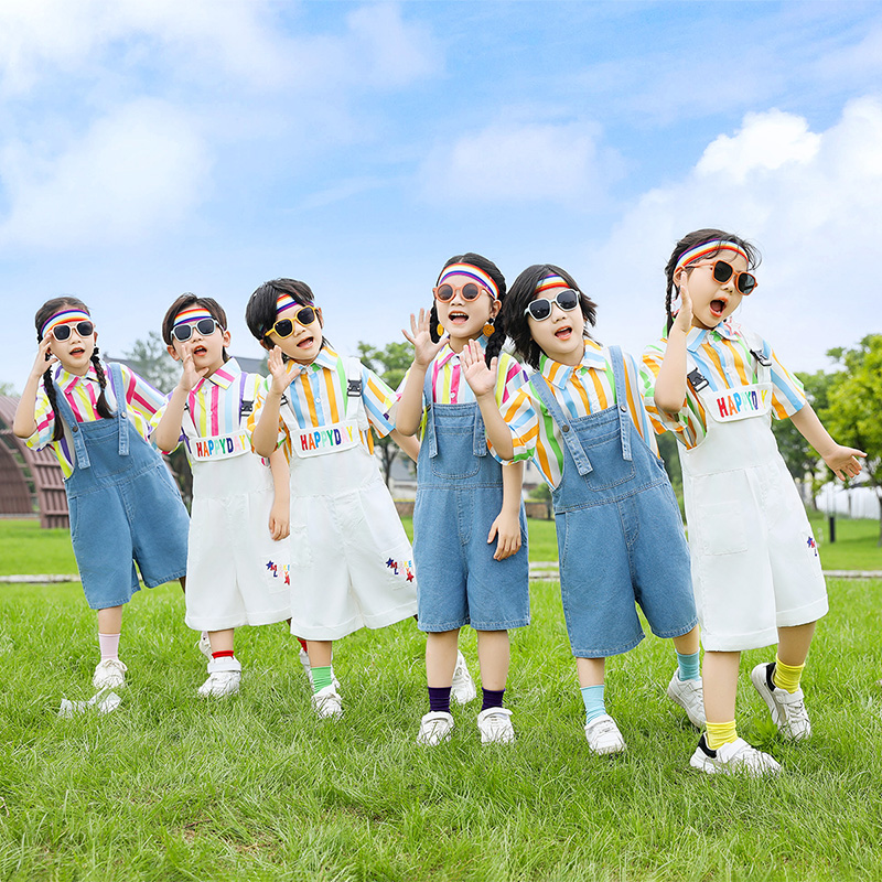 六一儿童表演服装小学生啦啦队演出服幼儿园毕业照班服背带裤套装