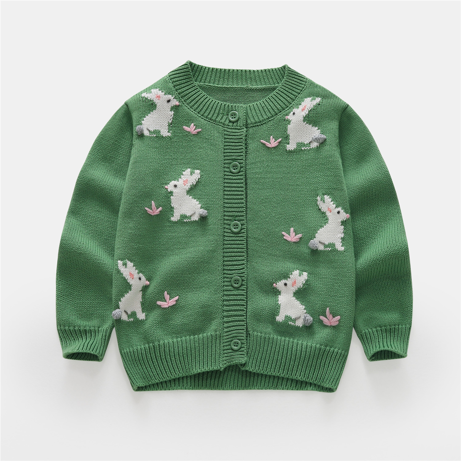 女童纯棉毛衣针织开衫宝宝小兔子春秋新款洋气外套打底外穿儿童上