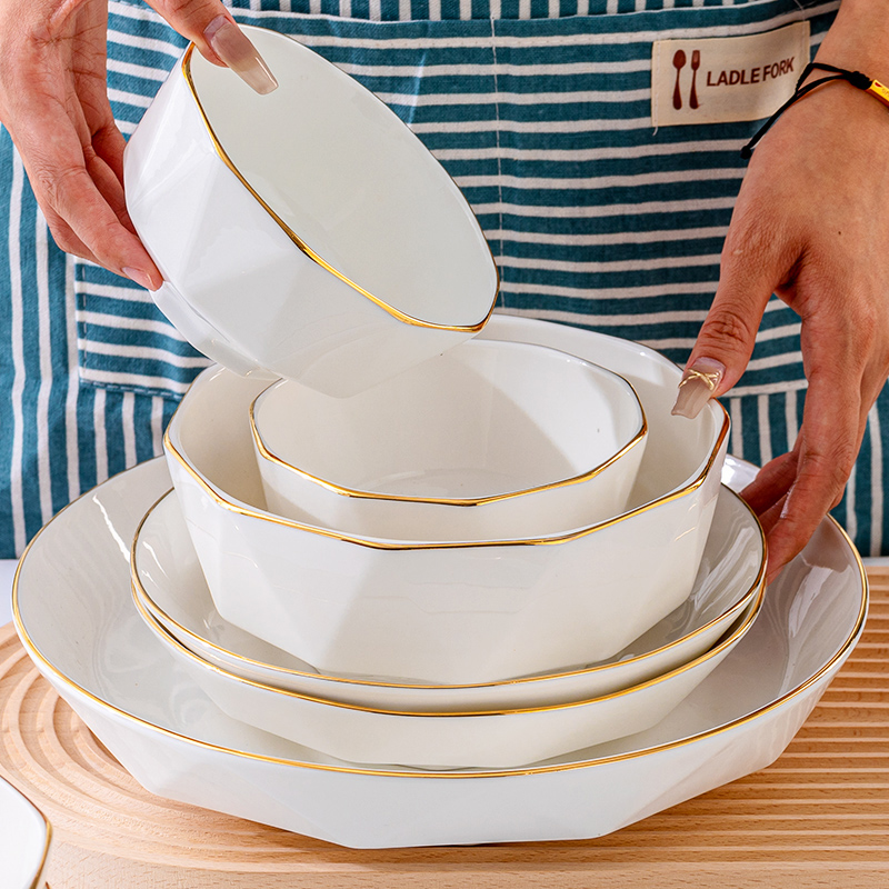 碗家用2024新款陶瓷饭碗单个金边轻奢餐具自由搭配盘子菜盘