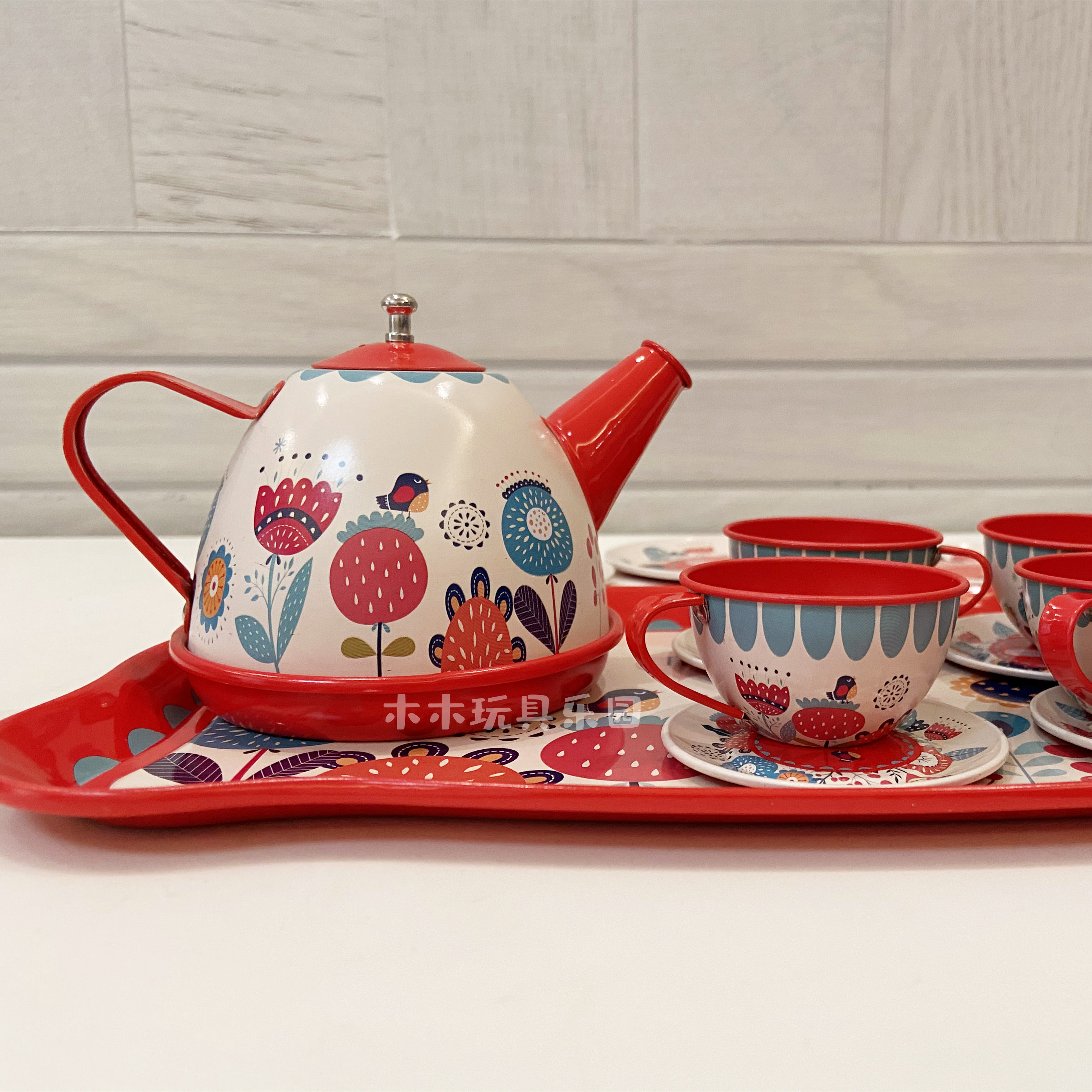 欧式仿真过家家下午茶杯茶具teapot 厨房玩具欧式马口铁茶壶盘子