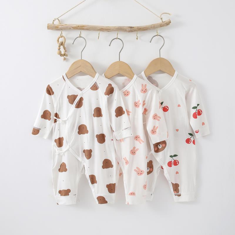婴儿连体衣服长袖莫代尔空调夏季轻薄款夏装新生睡衣宝宝哈衣爬服
