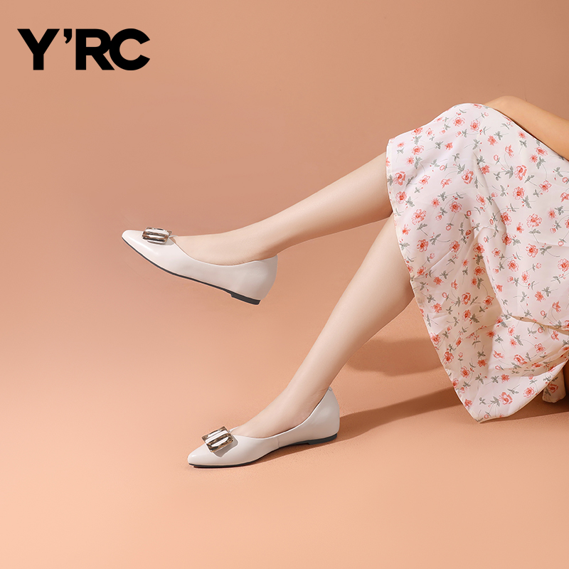 YRC平底单鞋平底女鞋妈妈鞋子新款尖头法式船鞋瓢鞋舒软女浅口鞋