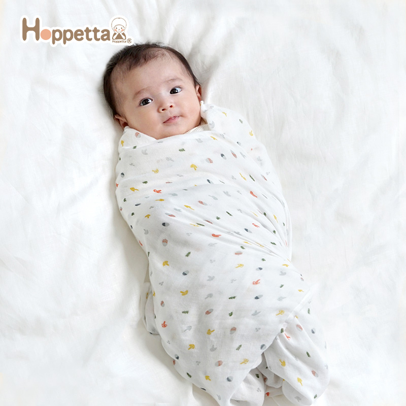 日本Hoppetta竹纤维婴儿纱布包巾多功能新生儿童薄款抱毯包被春夏