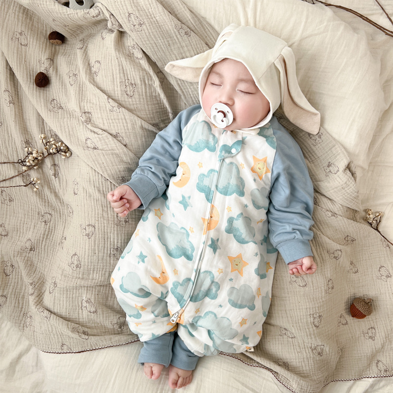 新生婴儿睡袋 宝宝分腿防惊跳连体服防踢被大童冬季睡衣春夏四季