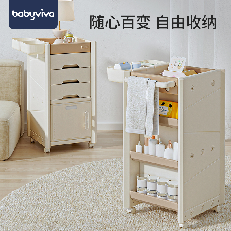 babyviva婴儿用品置物架床头收纳柜护理推车移动奶瓶储Z物架零食