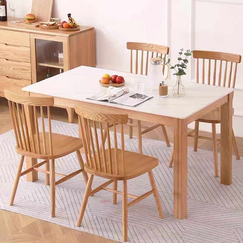 厂家直销全实木岩板餐桌北欧简约大理石长桌现代家用橡木吃饭桌子