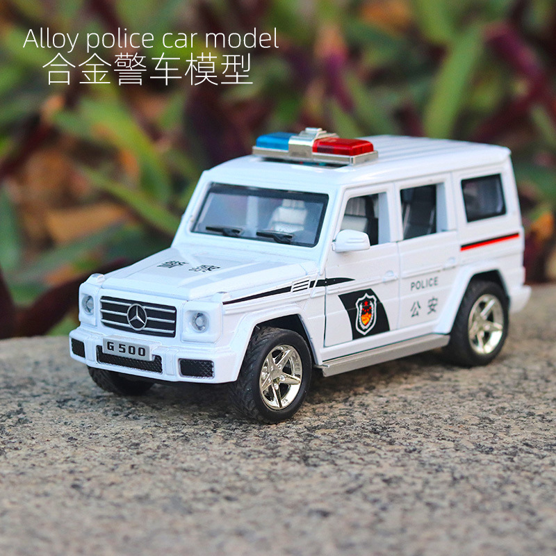 1:30奔驰G500合金车模型儿童警车玩具 灯光音乐回力6开门汽车摆设