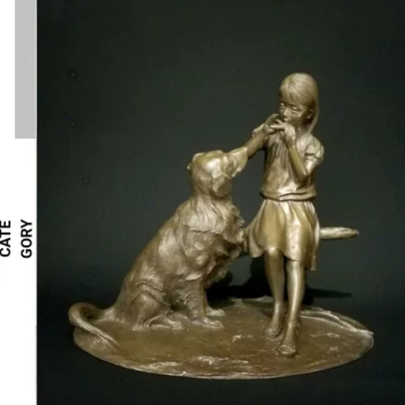 日本大道寺光弘大师艺术珍品音乐少女与小狗铜雕塑像美术收藏品