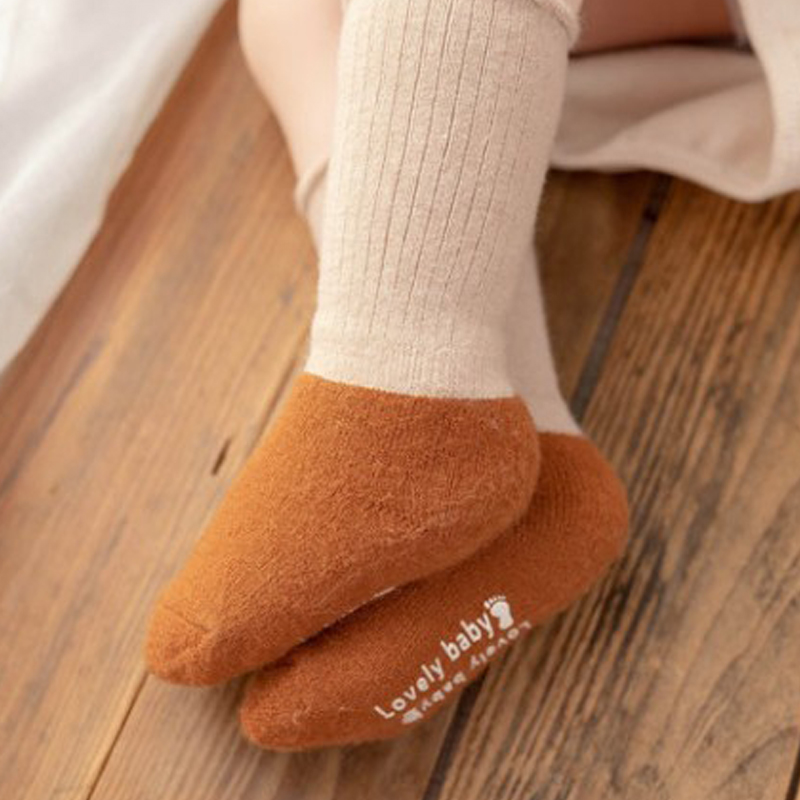 韩国进口婴儿袜子秋冬保暖纯棉长筒袜小宝宝无骨中筒袜地板防滑萌