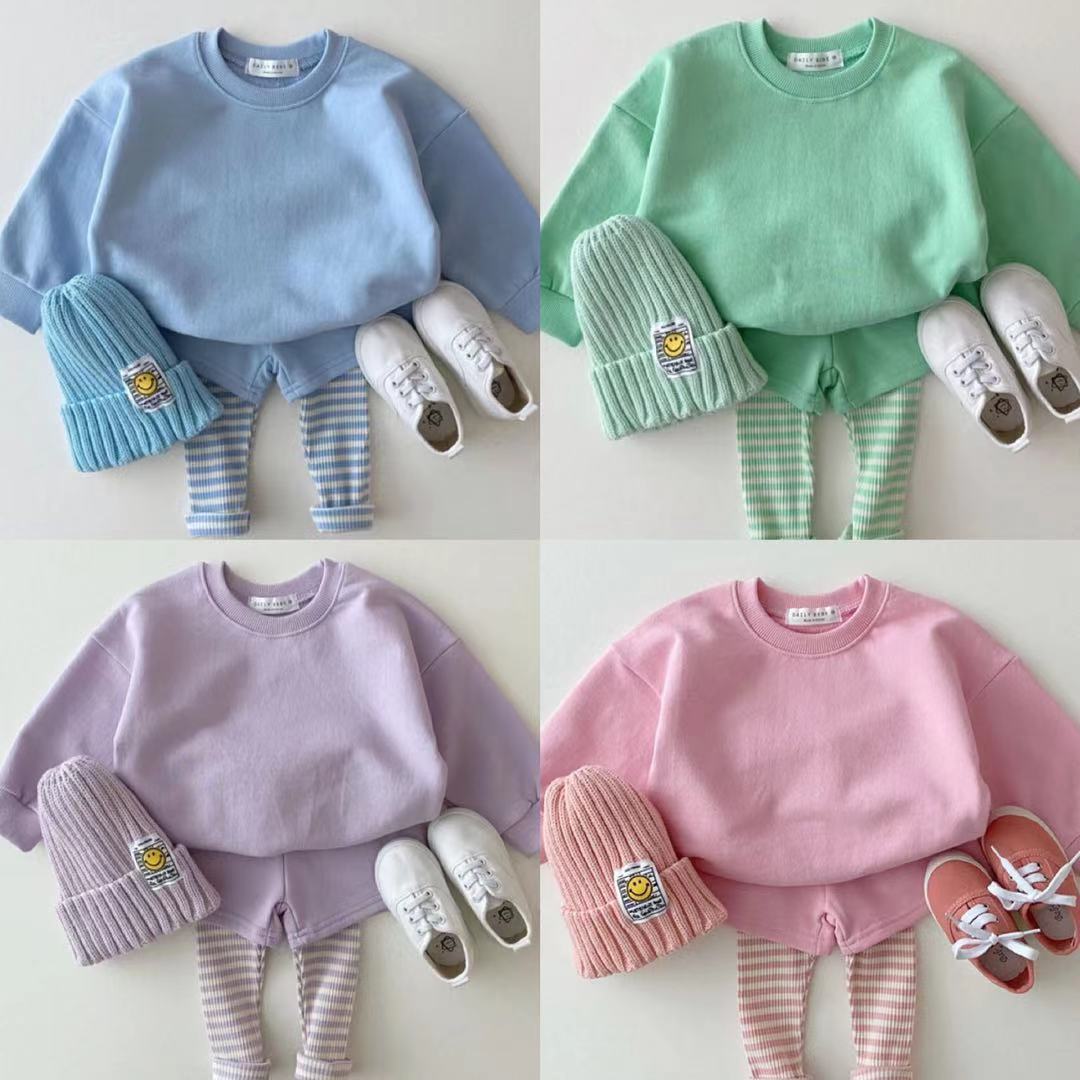 韩国童装女童休闲套装女宝宝圆领卫衣儿童假两件裤子幼儿园园服潮