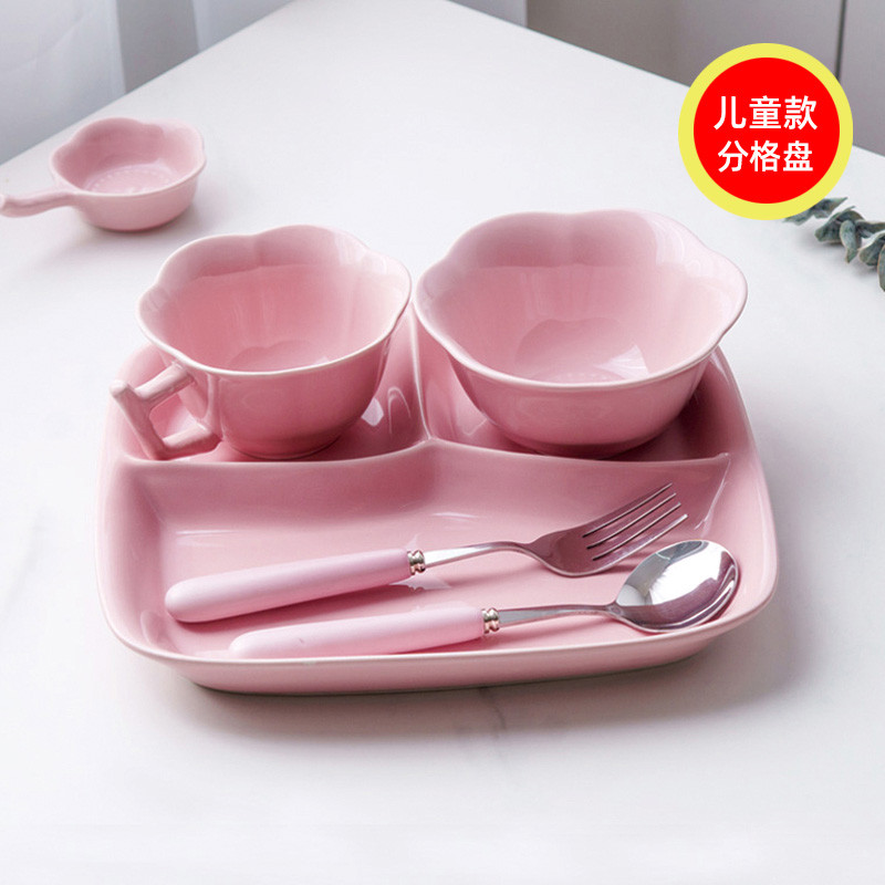 日本Jttcac儿童餐盘陶瓷套装食堂分格饭盘碗分隔家用幼儿学生餐具