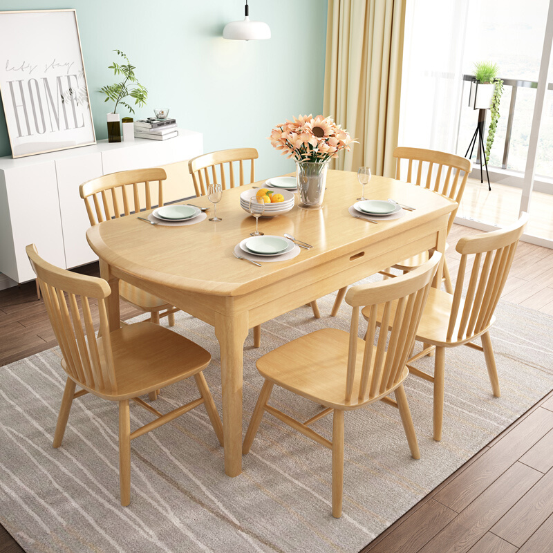 欧斯奈进口北欧全实木伸缩折叠餐桌椅组合6人8人可变圆桌家用小户