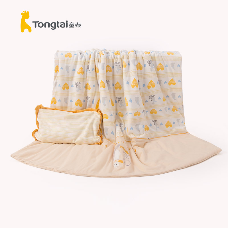 童泰婴儿薄棉男女宝宝孩子空调被子枕头两件套120*100cm20多度