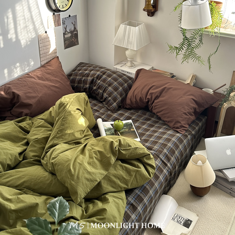 牛油果纯棉四件套韩版ins风纯色简约百搭可折叠床单被罩床上用品