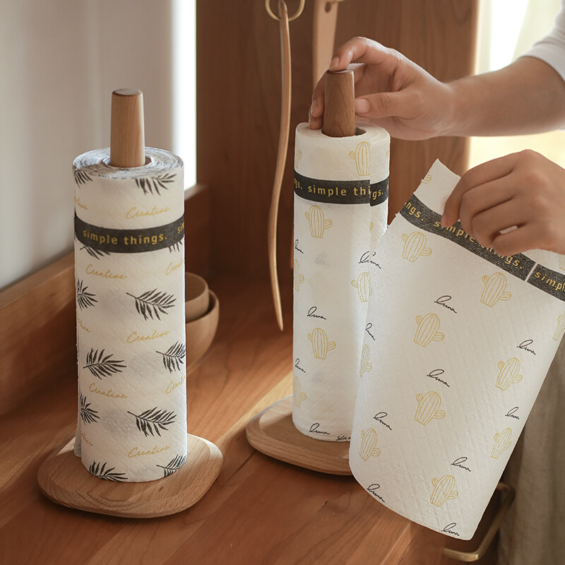 厨房用纸专用纸巾架抹手免打孔实木卷纸挂架立式保鲜膜袋收纳架子