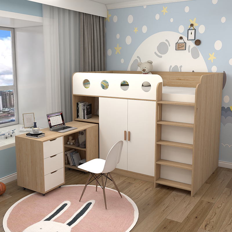 全实木儿童床带书桌一体多功能半高床小孩床小户型儿童房家具组合