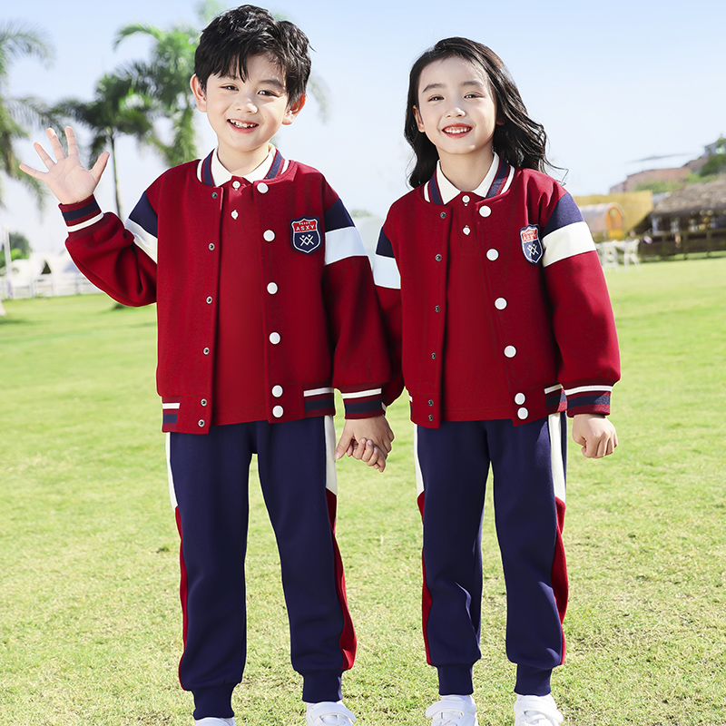 学院风红色棒球服校服套装小学生春夏装新款男女儿童班服幼儿园服