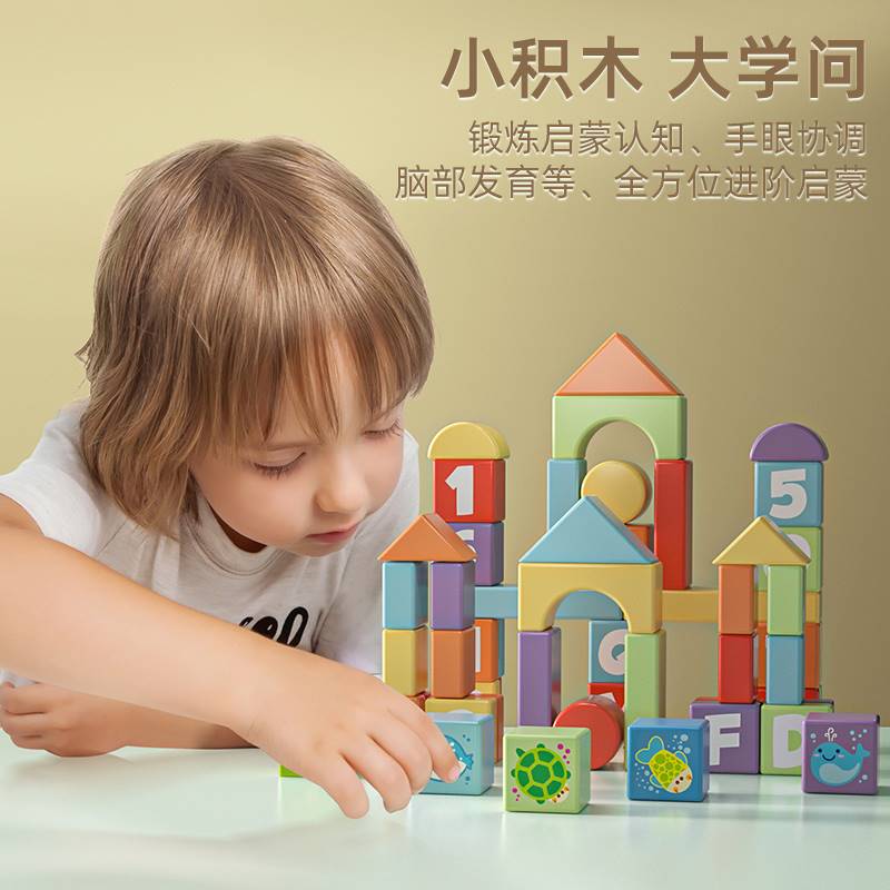 木玩世家木制拼装大颗粒益智宝宝早教女男孩海洋童积木玩具1-2岁3