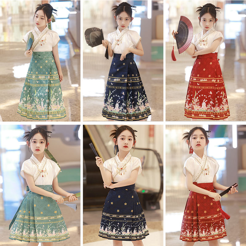 中国风女童古装马面裙套装女孩薄款汉服裙儿童唐装夏季半身裙明制