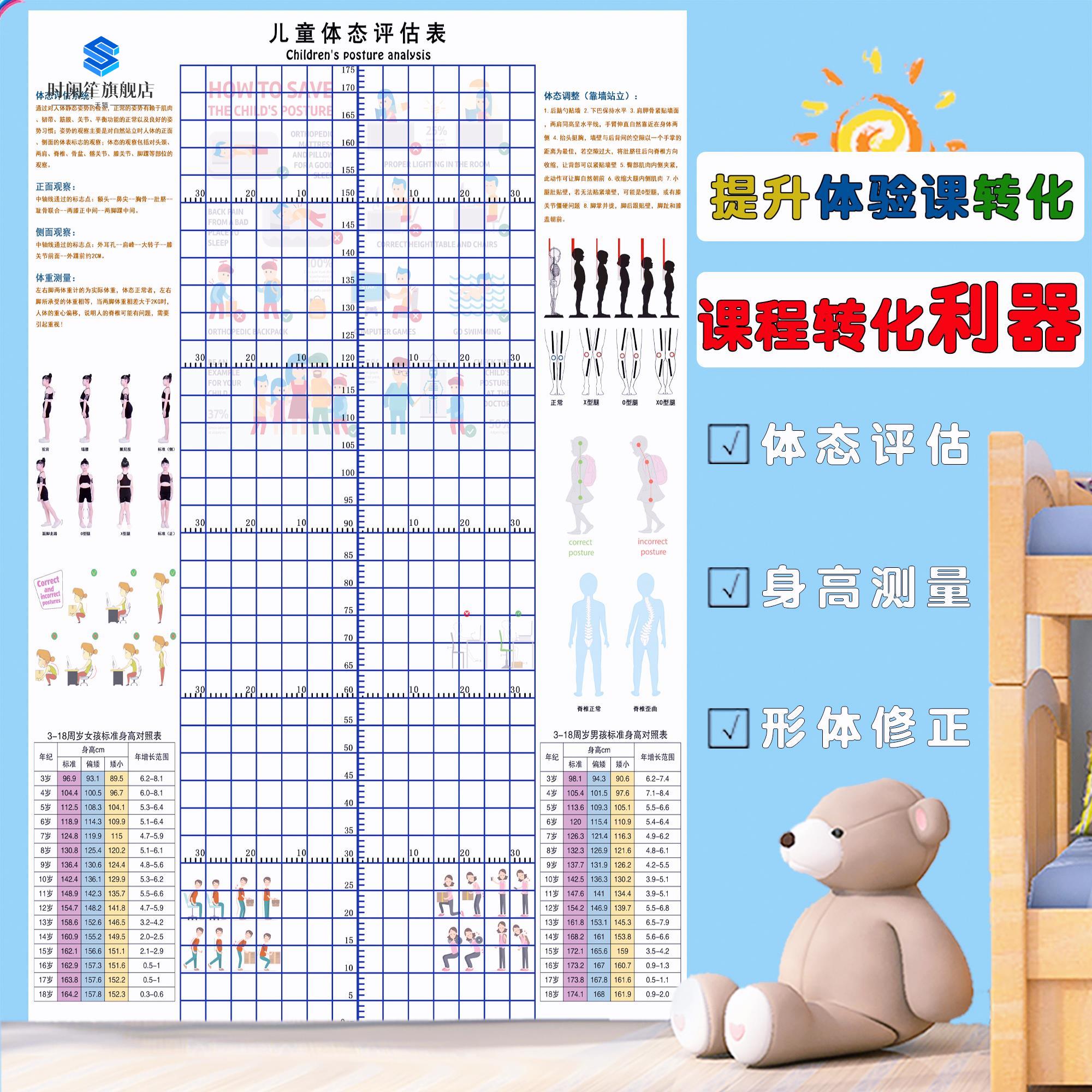 评估幼儿评估体测儿童姿背景身高表站中小体态形体图壁画墙纸网格