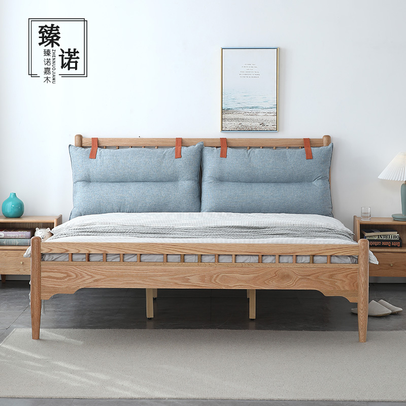 北欧全实木单双人床带软包1.5橡木1.8现代简约卧室温莎床实木风