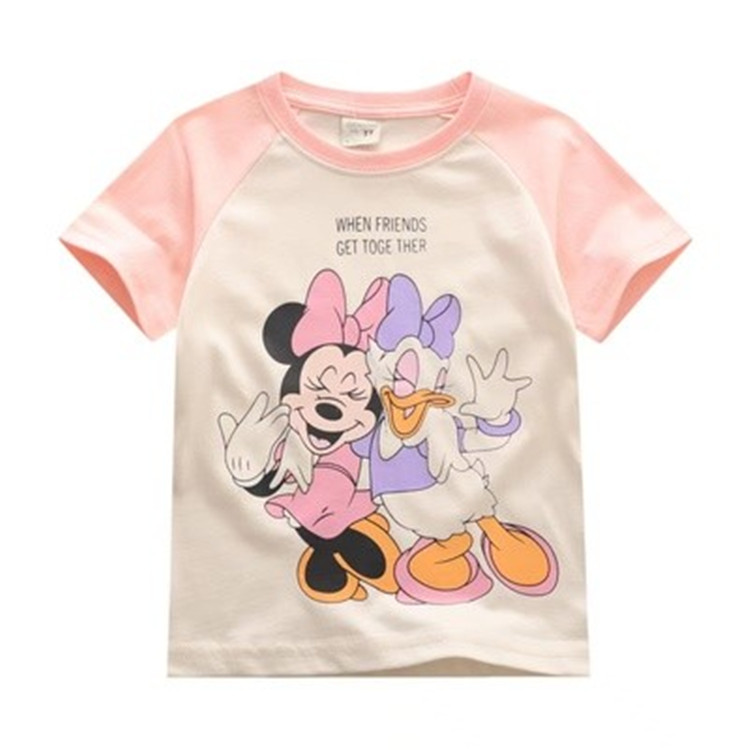 女童粉红短袖T恤3岁5宝宝圆领卡通上衣小童纯棉夏装2婴儿休闲半袖