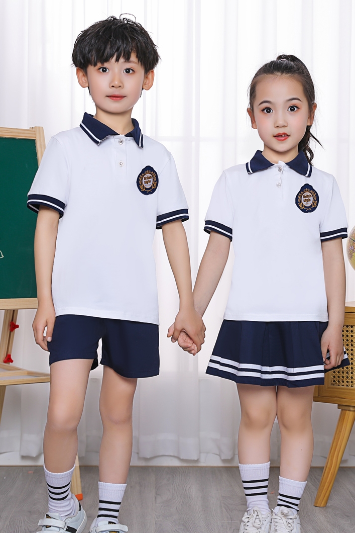 幼儿园园服班服小学生短袖校服套装纯棉夏季儿童英伦风毕业服白色