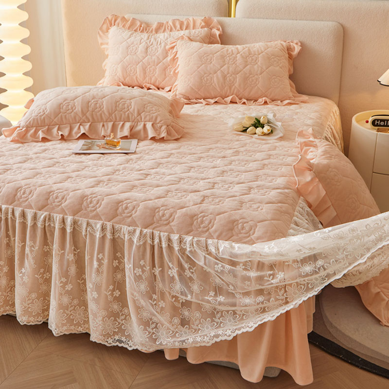 冬季保暖宝宝绒夹棉蕾丝床裙单件婴儿绒加厚珊瑚绒1.5米1.8床垫罩