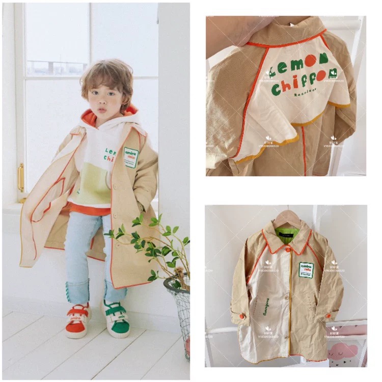 韩国童装ins风婴儿宝宝男女童卡其色中长款风衣外套