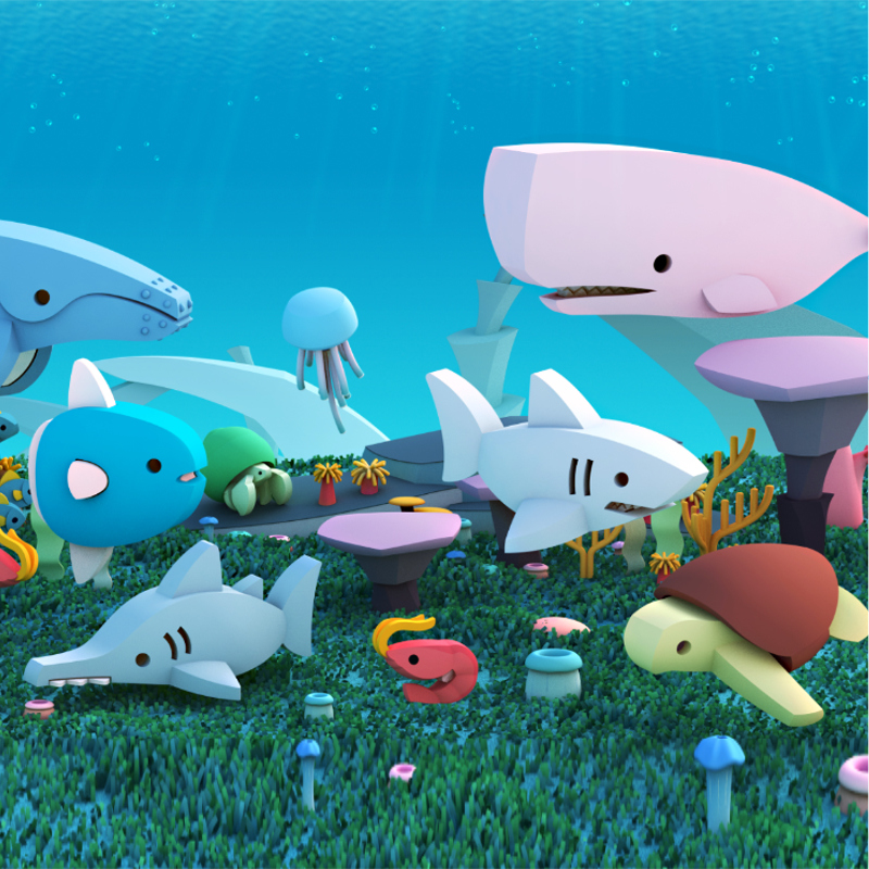 哈福深海海洋动物玩具模型套装拼装积木海底动物益智玩具3岁以上
