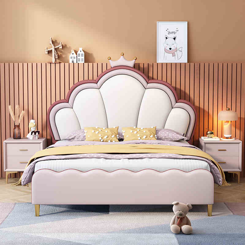 儿童床现代简约男孩女孩1.2m公主床1.5米皮床储物粉色实木单人床