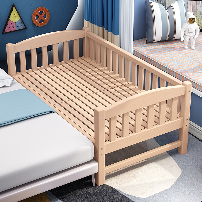 正品实木儿童床拼接床送床垫宝宝床延边加宽拼接大床侧边榉木婴儿
