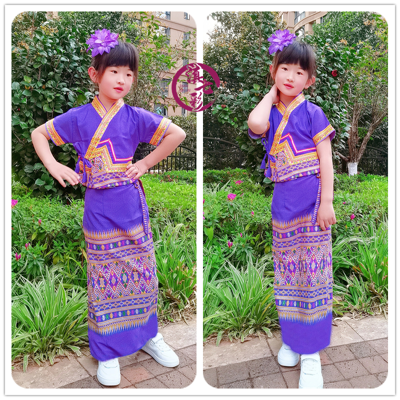 滇七彩泰国女童装 傣族儿童舞蹈服装演出礼服 泼水节民族服饰套装