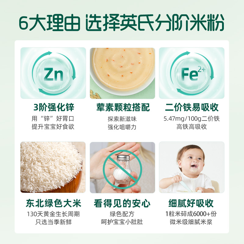 英氏米粉高铁营养宝宝米糊原味儿童加铁钙锌婴儿辅食123阶段罐装