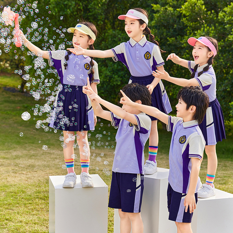 学院风紫色校服套装小学生春夏新款男女童年级班服四件套幼儿园服